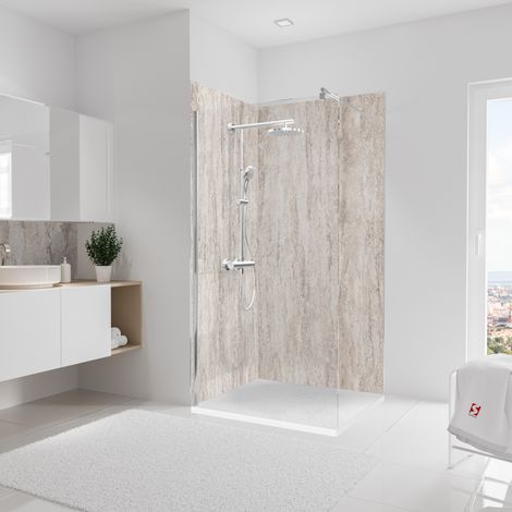 Schulte pack de 2 panneaux muraux 100x210 cm, revêtement pour douche et salle de bains, placement facile, DécoDesign DÉCOR, travertin beige-structuré