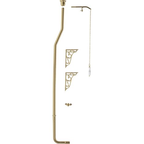 Hudson Reed Traditional High Level Toilet Flush Pipe Pack with White Flush Pull Handle - Brushed Brass (1/2)