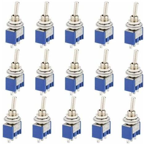 15 Pièce Mini Interrupteur à Bascule, AC 125V 6A ON-OFF 3 Broches 2 Position SPDT Interrupteur a Bascule Autobloquant pour Pièces D'auto Bleu (1/4)