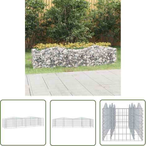 The Living Store Lit surélevé à gabions arqué 200x50x50 cm Fer galvanisé - Jardiniere En Gabion - Bordure Jardin - Bac Acier - Décoration Extérieur - Pot Fleuri (1/5)