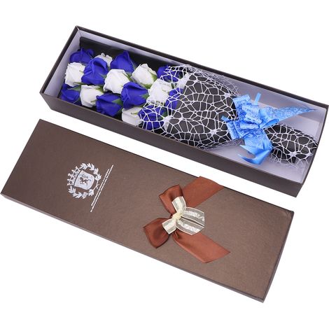 Fleur de savon, bouquet de roses artificielles innovant, cadeau de mariage, Saint-Valentin, cadeau festif, bleu et blanc + boîte (1/5)