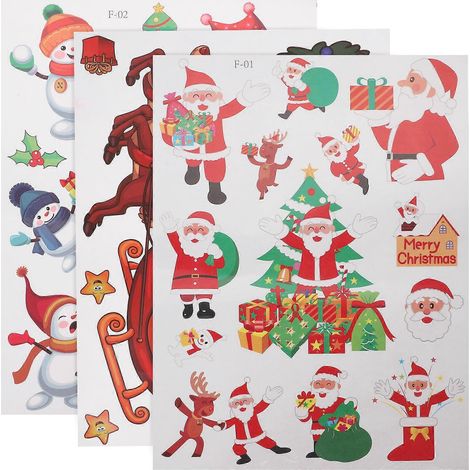 Lot de 3 autocollants de Noël pour fenêtres, jolis motifs de dessins animés, décorations pour centres commerciaux et fêtes.-32.00X24.00X0.10CM-Colorful