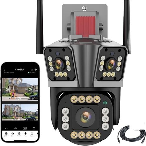 Caméra de sécurité à domicile Caméra IP 2K 5K 12MP HD Caméra PTZ à trois objectifs Caméra extérieure 2K à double objectif Détection de mouvement Caméra de sécurité Surveillance étanche(2K Camera Add 6 (1/5)