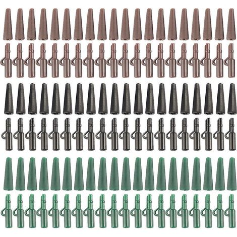 Ensemble de 120 pièces pour la pêche, comprenant des clips de sécurité pour plombs, des embouts en caoutchouc et des accessoires de pêche.