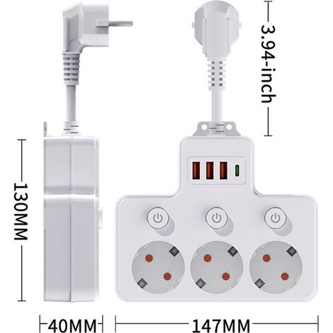 1-zu-3-Steckdosenadapter,Mehrfachsteckdose mit USB-Typ-C-Anschluss,Multifunktionssteckdose,mit USB-Anschluss,1 Stück,Ausführung 1 (1/5)