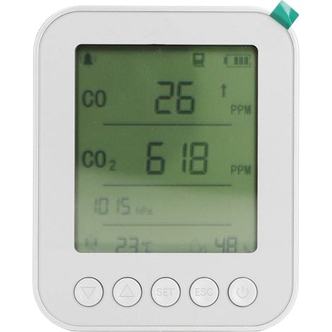 Détecteur de dioxyde de carbone, de température et d'humidité 5 en 1, haute précision, portable, rechargeable par USB, multifonction, argent (1/5)