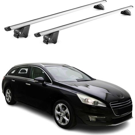 OMAC Barres de toit aluminium certifiées TÜV pour Peugeot 508 Break 2011-2018 – Pour rails de toit intégrés – Rainure en T – Charge max 100 kg – 2 antivols Argent (1/5)