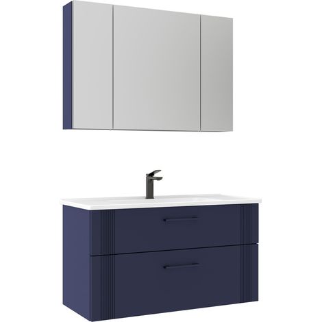 Waschtisch-Set mit Spiegel (2-teilig) "Bari 100 v2" – 100 x 45 x 55 cm – Mattes Marineblau (1/3)