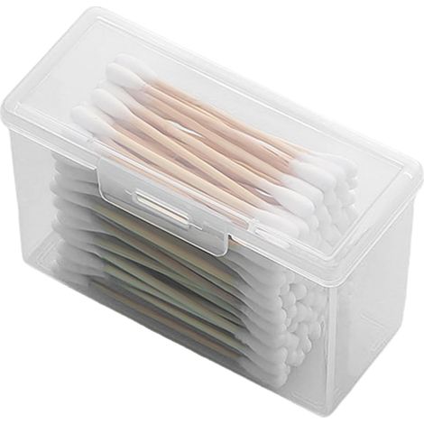 Wattestäbchenhalter – Kleiner Kunststofftopf mit Fächern, leichte Spenderbox, abnehmbarer staubdichter Deckel, Beauty-Accessoire  Für Zuhause, Großformat, siehe Beschreibung