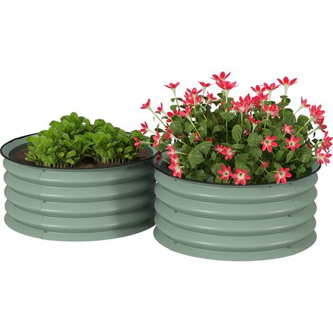 Raised Garden Bed, Set of 2 Stock Tanks, 60 x 60 x 30 cm, Green (1/5)