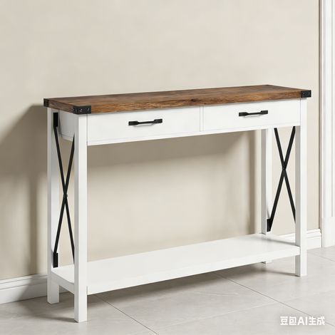 Table Console,80 cm (31"), Console d'Entrée+Tiroirs et Étagère Ouverte, Table Basse Étroite 2 Niveaux pour Entrée,Couloir,Blanc (1/5)
