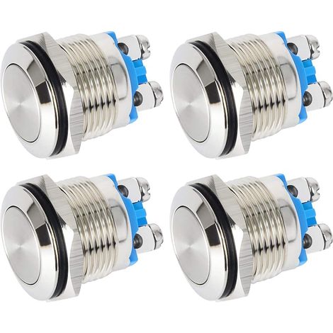 [French Days]4 pièces 16mm Interrupteur à Bouton-Poussoir à Verrouillage Etanche avec Bornes à vis 3A/12 V/24 V/125 V/250 V Interrupteur à Bouton en Métal en Acier Inoxydable (Tête Plate)