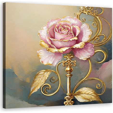 Tableau déco Rose Fleur Or Glamour 30x30 (1/5)