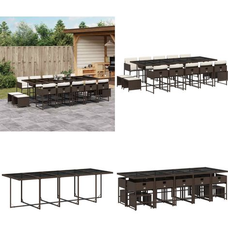 15-tlg. Garten-Essgruppe mit Kissen Braun Poly Rattan - Gartenmöbel Set - Esstisch - Gartenstühle - Gartenhocker - PE-Rattan Möbel - Home & Living