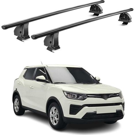 OMAC Stahl Dachträger Querträger Ssangyong Tivoli 2015-2023 – TÜV / DIN 75302:2019 – Abschließbar – Max. 75 kg – 2 Stangen – Schwarz (1/5)