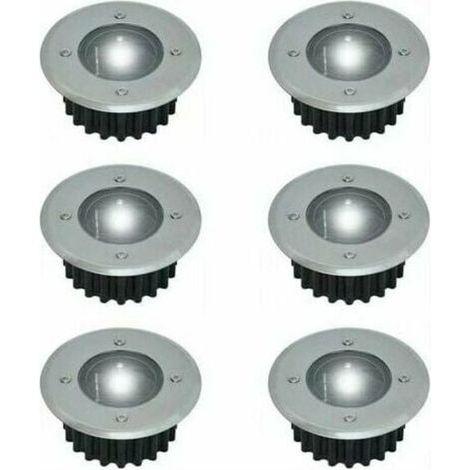 Lot de 6 spots LED solaires encastrables au sol - Ronds - Diamètre : 85 mm - Extérieur résistant au piétement - Façade en acier inoxydable - 6 lampes solaires