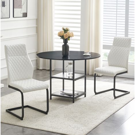 Set tavolo e 2 sedie da pranzo 107x107x75 cm, 2 ripiani aperti, motivo trapuntato, MDF metallo PU nero bianco (1/5)