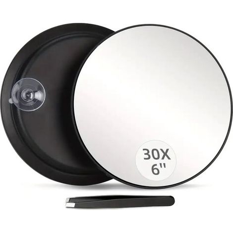 Loupe grossissante 30x - Miroir de maquillage - Miroir grossissant - Loupe à ventouse - Mini miroir de voyage - Miroir de beauté - Noir - ABS/Verre (1/5)