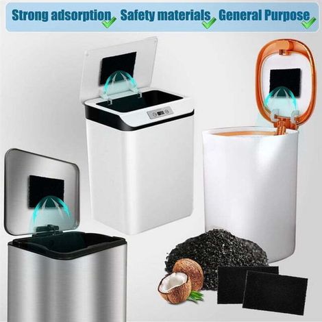 Confezione da 12 filtri assorbenti e deodoranti per bidoni della spazzatura e compostiere – forma rettangolare, a base di carbone attivo, elimina gli odori e purifica l’aria