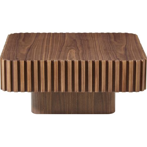 Tavolino da Salotto Quadrato con Piano Impiallacciato Noce e Cornice in Legno Massello Scanalata, 80 × 80 × 35 cm (1/5)