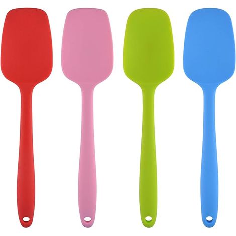 Cuillères en silicone (4 couleurs, 27,3 × 6 cm), lot de 4, spatules sans soudure résistantes à la chaleur avec âme en acier inoxydable, ustensiles de cuisine antiadhésifs pour la cuisson, B (1/5)