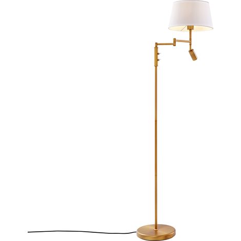 QAZQA Lampada da terra con braccioo de lettura ladas - Retrò - Acciaio,Tessuto - Bronzo/Bianco - Oblungo Max. 1 x Watt