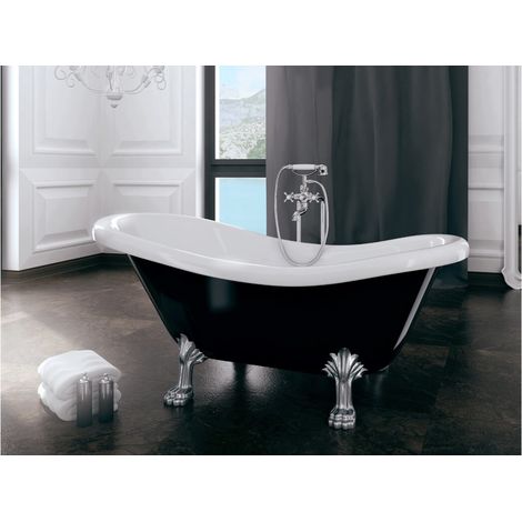 Baignoire îlot noir brillant sur pieds pattes de lion blanc OTYLIA 160x77 (1/4)