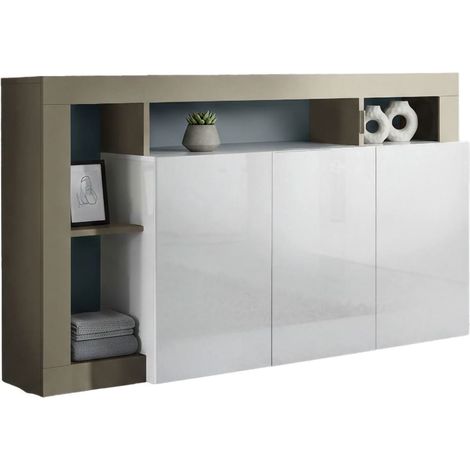 Dmora Aparador moderno con 3 puertas y estantes, Mueble para TV para sala de estar, Buffet de cocina, Aparador Made in Italy, 146x62xh93 cm, ColorBlanco y pera