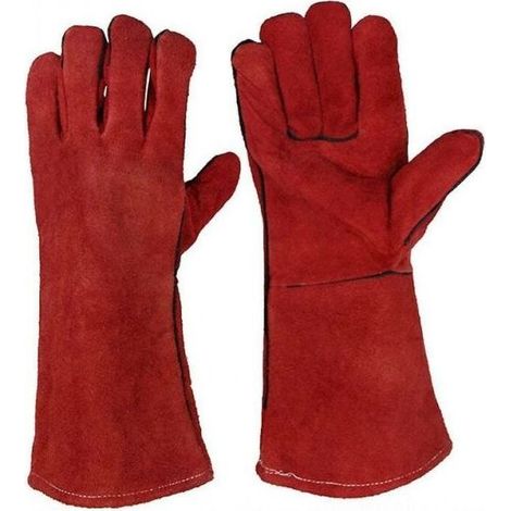 Heavy Duty Large Leather Heat Resistant Lined Welding Gloves for Wood Stove Log Burner BBQ, Gardening Gloves for Men (1/5)