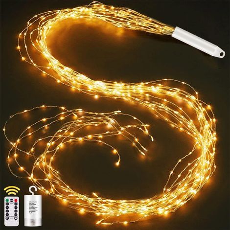 Led Lichterschweif 1M 100 LED Lichterbündel, 8 Modi Wasserdichte Wasserfall Lichterkette Batteriebetrieben mit Fernbedienung, Timer für Weihnachten Balkon Garten Gießkanne Innen Außen Deko (1/5)