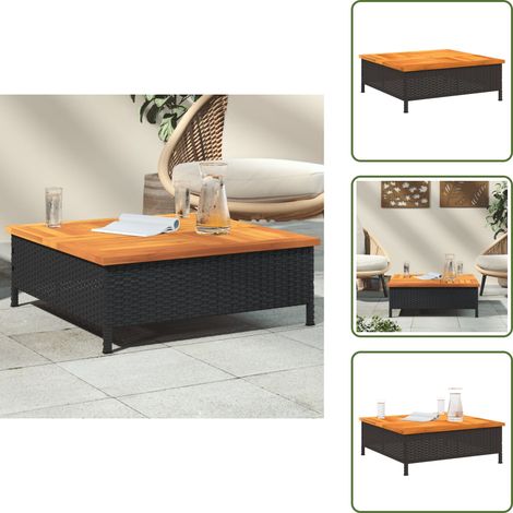 Sombrilla - vidaXL Mesa de jardín ratán y madera de acacia negro 70x70x25 cm - Muebles de exterior
