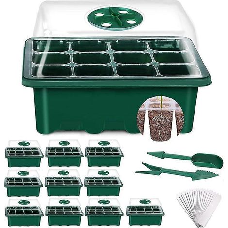Mini serre pour plantes, 10 pièces, plateau de semis intérieur de 120 cellules, boîte de culture pour pépinière avec couvercle durable et ventilation (1/5)