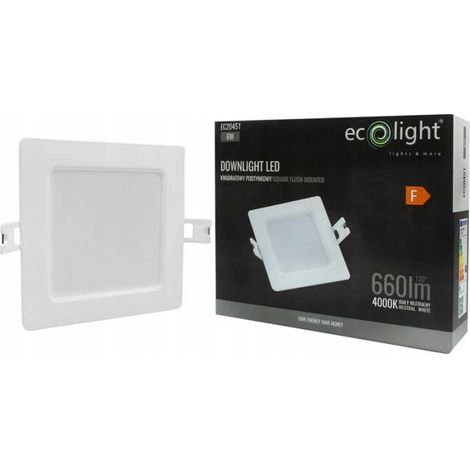 Downlight LED empotrable cuadrado blanco de 12 cm y 6 W, Ecolight EC20451 (1/4)