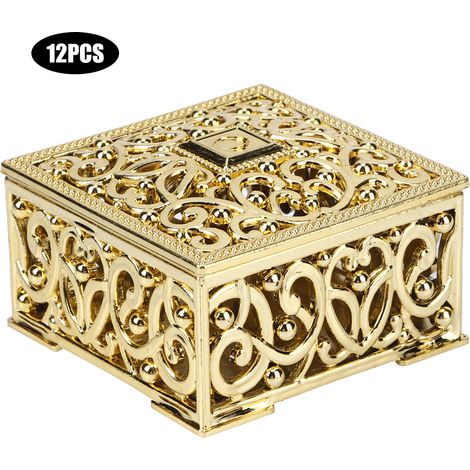 12 Pièces Boîte à Bonbons Carrée Creuse Style Européen, Boîte à Sucre pour Mariage, Fournitures Noces Dorées (1/5)