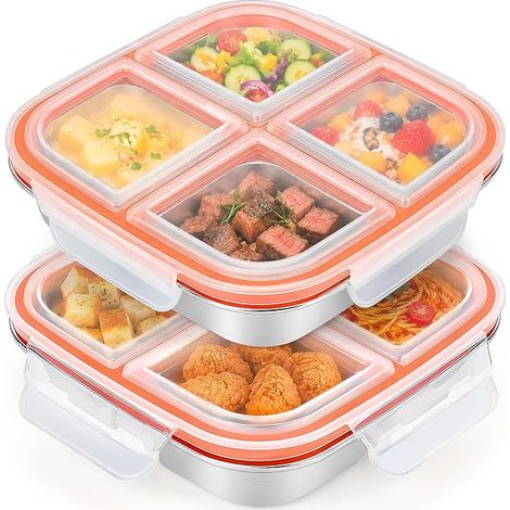 Stainless Steel Food Compartment 4 Compartments Lunch Boxes Reusable Divided Snack Boxes School Travel (1/5)