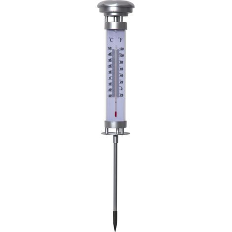 Solar Thermometer ,Celsius', Bodenstecker mit Dämmerungssensor, warmweiß, H 57cm