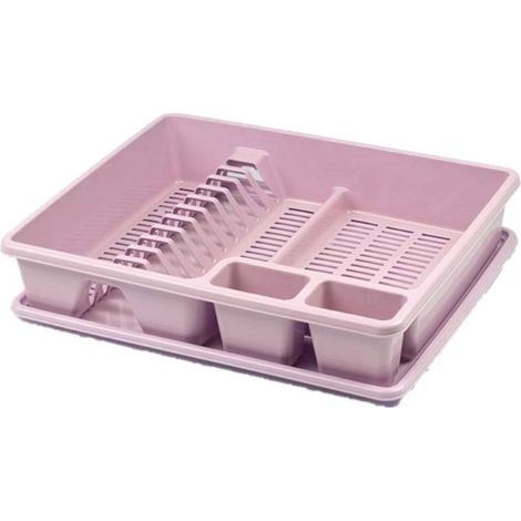 Égouttoir à vaisselle Plasticforte - rose clair - plastique - 48 x 38 x 9 cm - avec bac de récupération - camping - maison (1/5)