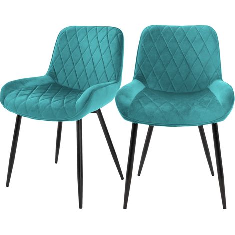 ML-Design 2er Set Esszimmerstühle, Petrol, Sitzfläche aus Samt, Metallbeine, Esszimmerstuhl mit Rücken- und Armlehnen, Küchenstühle Küchenstuhl Wohnzimmerstühle Wohnzimmerstuhl Polsterstuhl Stühle