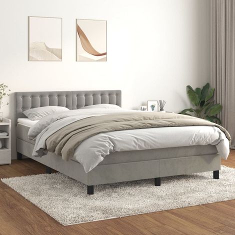 Lit à sommier tapissier et matelas, Lit double, Lit adulte Gris clair 140x200cm Velours GSW70784 (1/5)
