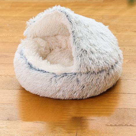 Chenil pour Chien en Peluche, Lit semi-fermé pour animaux, Coussin de lit Moelleux pour Animaux de Compagnie pour Chiens Convient aux Chats, Chiens, Intérieur en peluche, 40 cm, Gris (1/5)