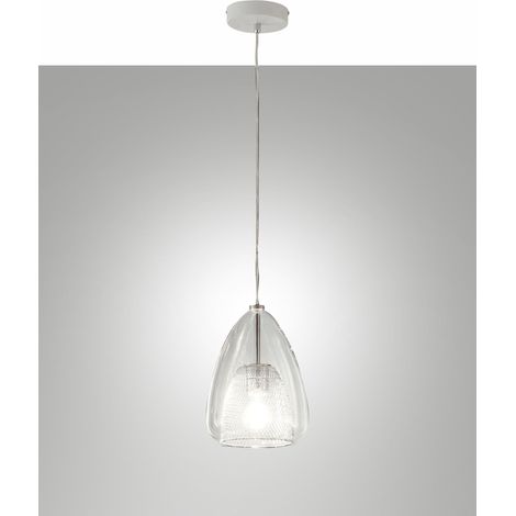 Britton Lampada a Sospensione in Metallo e Vetro Borosilicato Colore Trasparente, Design Moderno, Attacco E27, Diametro 22cm, Classe di Isolamento 1