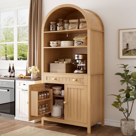 Buffet façade arquée meuble haut doubles portes étagères à épices intérieures panneaux de particules et MDF (1/5)