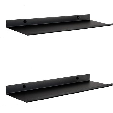 Étagère murale flottante noire Lot de 2 étagères murales en métal de 50 cm, fixation invisible pour livres, objets, décoration murale Convient pour salle de bain, salon, cuisine, chambre ou bureau (1/5)