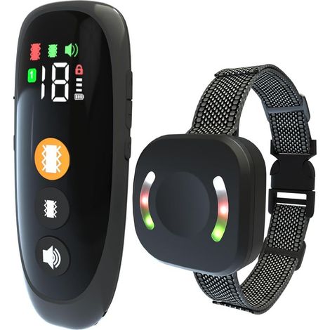 Collier de dressage pour chien rechargeable avec 4 modes son – lumière LED et vibration, portée 2000 m, résistant à l’eau IP67 (1/4)