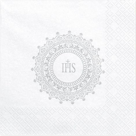 Tovaglioli per la Comunione IHS 33x33 cm argento, 20 pezzi