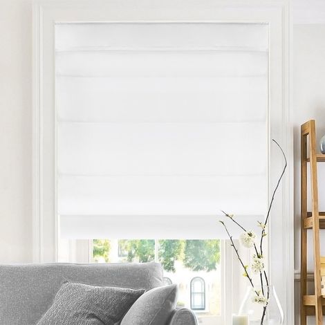 Habillage de fenêtre, Stores Romains, Tissu Polyester, Plastique, métal, Acier, Neige Belge (confidentialité et filtrage de la lumière), 78,7 x 162,6 cm (l x H) (1/5)