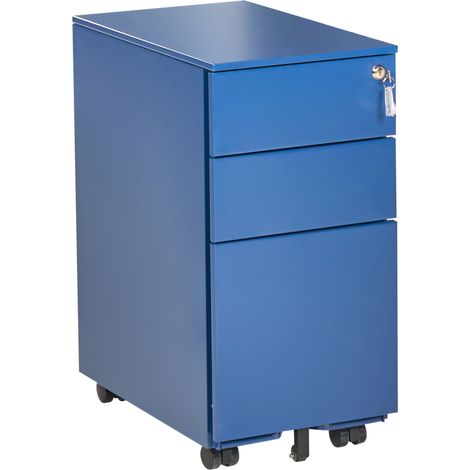 Armario de oficina moderno 3 cajones cerradura con llave ruedas metal azul Bolsena