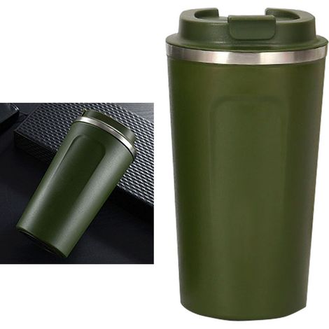 Mug de voyage isotherme à double paroi en acier inoxydable 304 de qualité alimentaire, 510 ml, vert, pour boissons chaudes et froides (1/5)