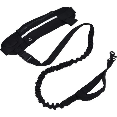 Ensemble ceinture sport avec laisse, réfléchissante, élastique et anti-explosion, pour promener son chien et courir, noire. (1/5)
