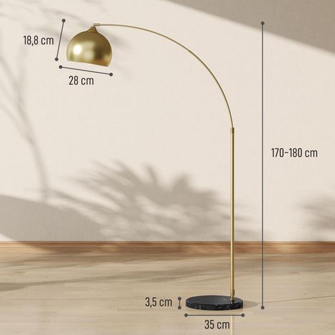 Lampadaire lampe de salon arc réglable pied marbre style vintage 40W E27 dim. 100-115L x 30l x 170-180H cm doré (1/5)
